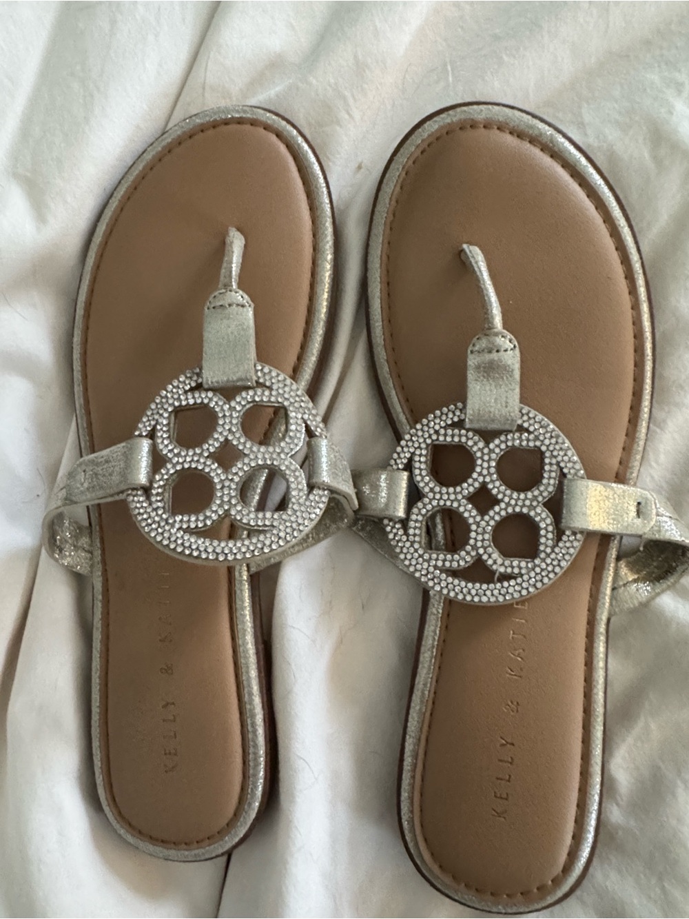 Kelly & Katie Silver Jeweled Thong Sandals